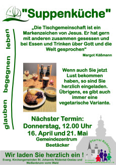 Suppenküche April und Mai 2026